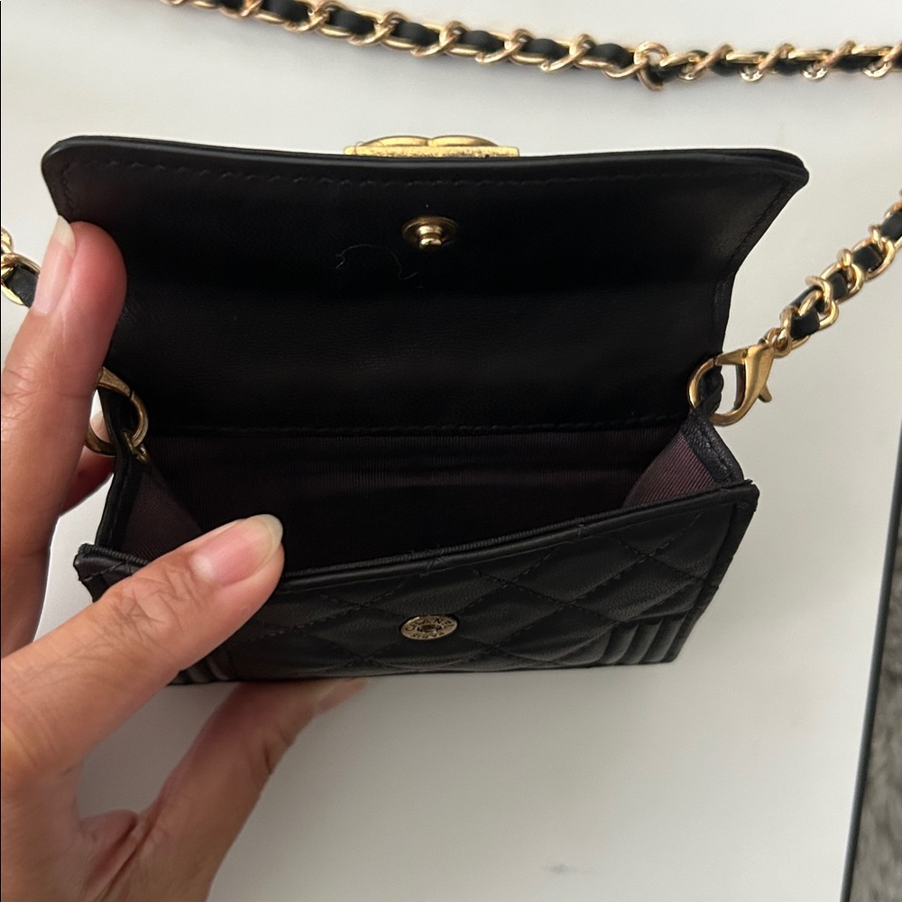 CHANEL Black Quilted Wallet with Gold Accent with off the market chain. - Picture 6 of 7